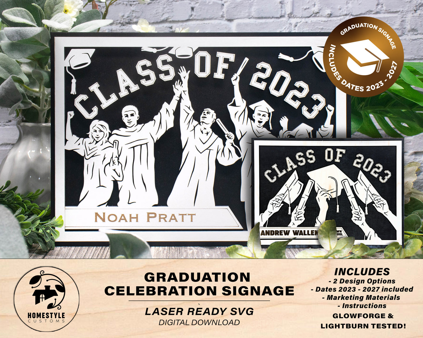 Graduation Celebration Signage  - 2 Design Options and Dates 2023-2027 included - SVG File Download - Glowforge & Lightburn Tested