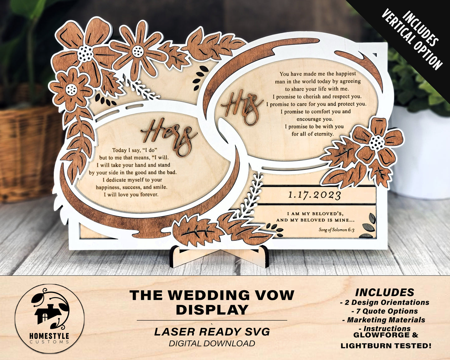 The Wedding Vow Display - Horizontal and Vertical versions included - SVG File Download - Glowforge & Lightburn Tested