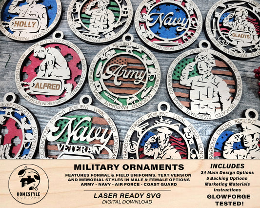 Military Mega Ornament Bundle - 112 Unique designs - SVG, PDF, AI File Download - Sized for Glowforge