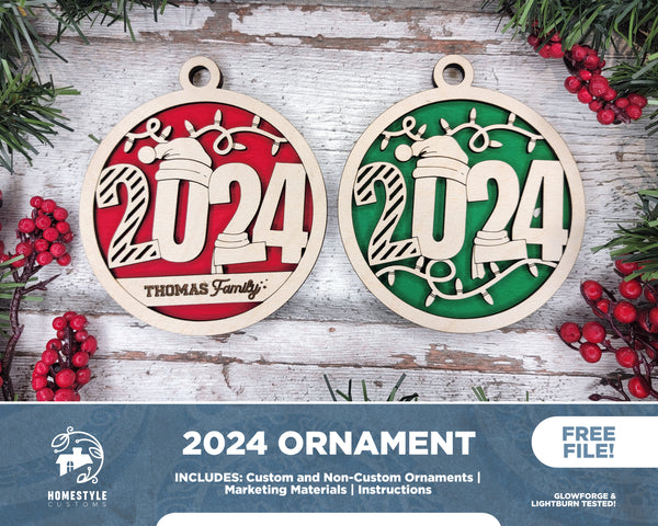 2024 Themed Ornament - SVG, PDF, AI File Download - Works with all lasers