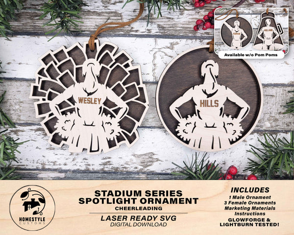 Stadium Series Spotlight Ornaments - Cheerleader - Male and Female Options - SVG, PDF, AI File Download - Works with all Laser Types