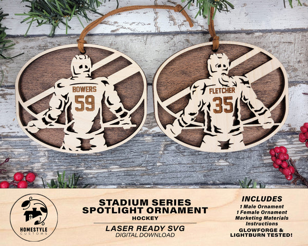 Stadium Series Spotlight Ornaments - Hockey Male and Female Options - SVG, PDF, AI File Download - Works with all Laser Types