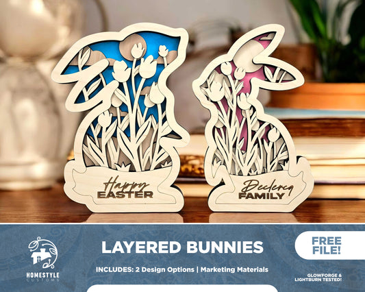 Layered Bunnies - Easter Signage - SVG, PDF, AI File types - Works With All Lasers