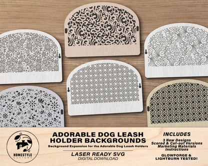 Adorable Dog Leash Holders Backgrounds - 3 Designs Score and Cut Versions  - SVG, PDF, AI File Download - Lightburn and Glowforge Tested