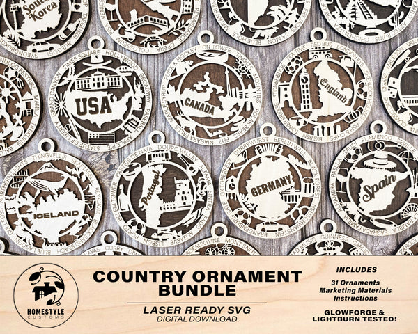 The Country Ornament Bundle - 31 Total Countries - SVG, PDF, AI File Download - Works on all Lasers