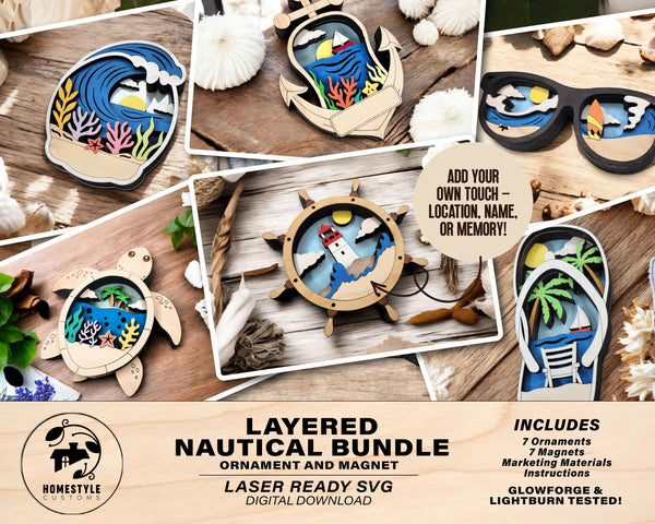 Layered Nautical Bundle - Ornaments and Magnets - SVG, PDF, AI File Download - Works with all Laser Types