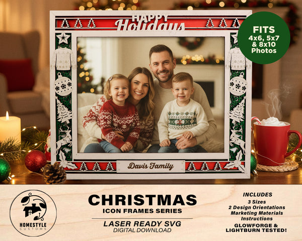 Christmas Icon Frames - Includes Frame Sizes 4x6, 5x7, 8x10 in Landscape and Portrait - Works with all Lasers