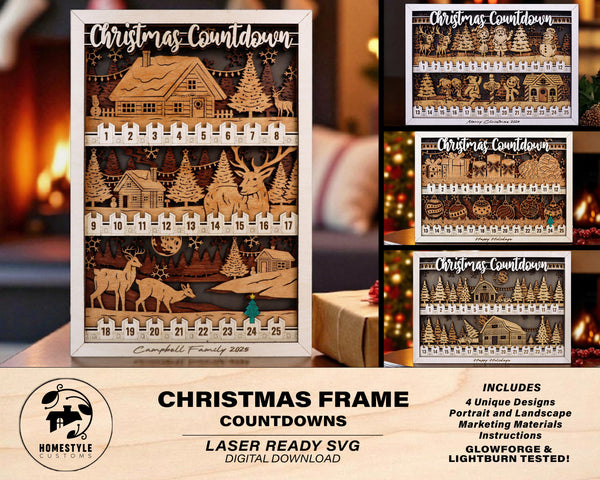 Christmas Frame Countdowns - 4 Themes Include - Portrait and Landscape options - Works with all Lasers