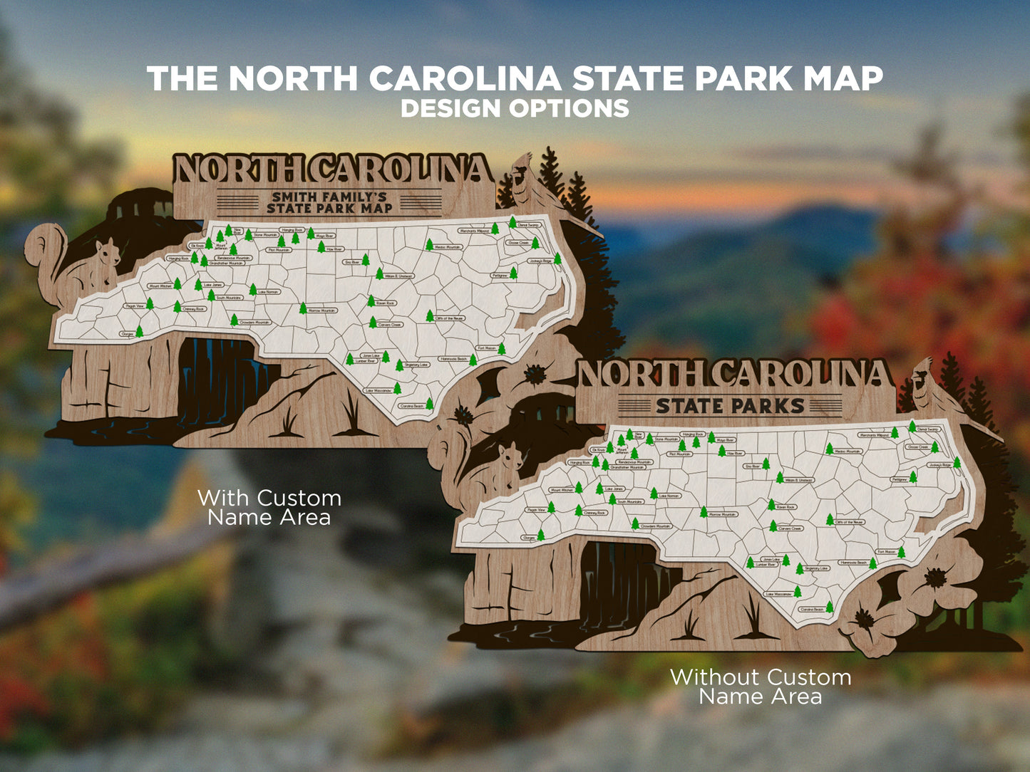 The North Carolina State Park Map - Custom and Non Customizable Options - SVG, PDF File Download - Tested in Lightburn and Glowforge