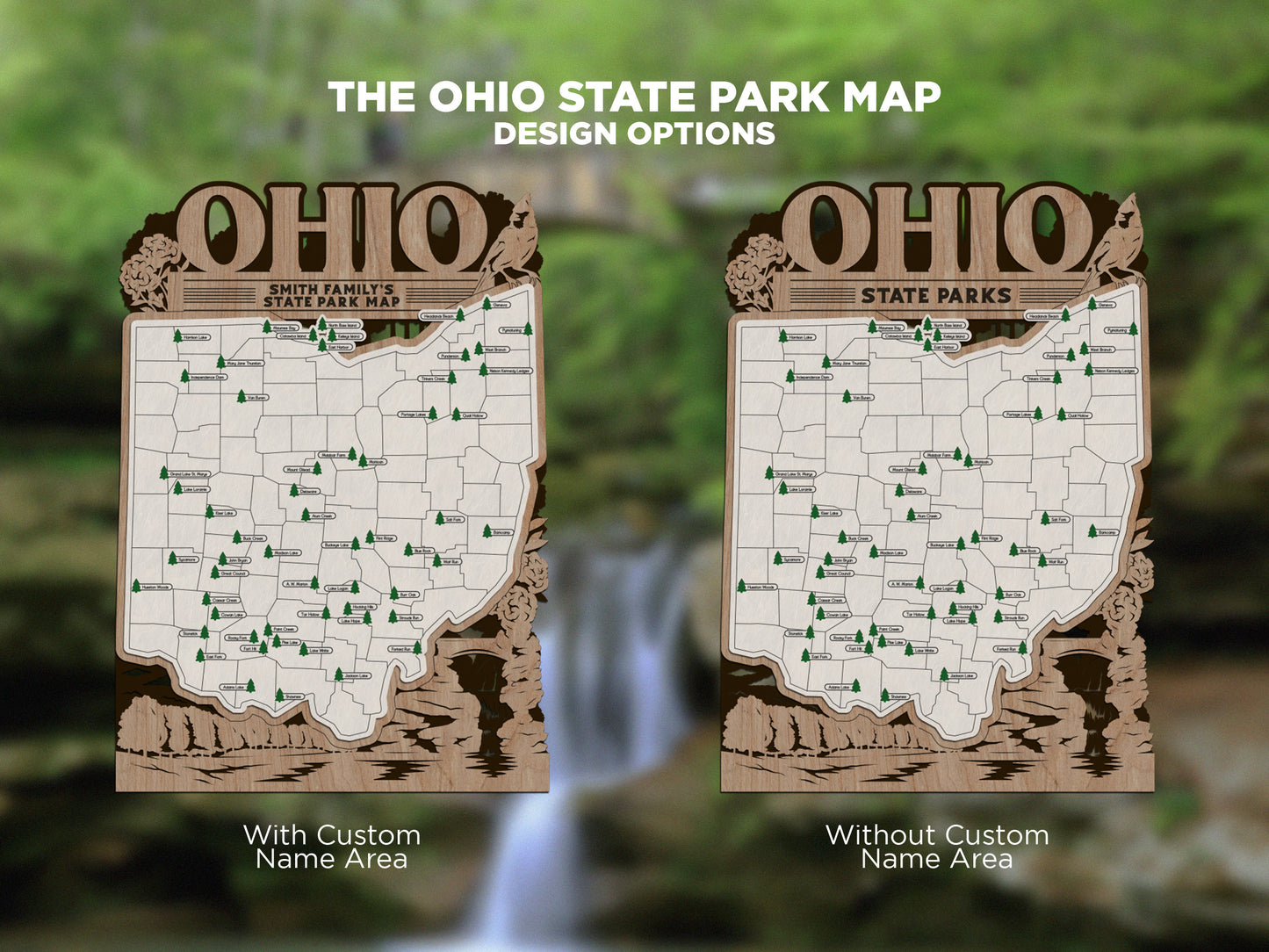 The Ohio State Park Map - Custom and Non Customizable Options - SVG, PDF File Download - Tested in Lightburn and Glowforge & Xtool