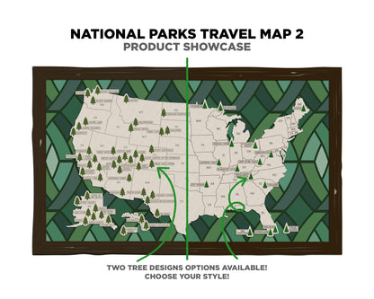 The National Parks Travel Map 2 - 10 Backgrounds & 5 Customizable Name Plates - SVG, PDF, AI File Download - Works with all Laser Types