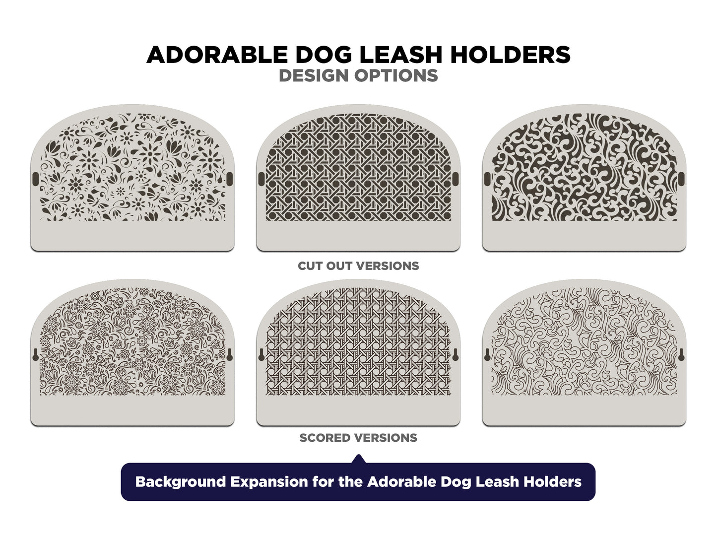 Adorable Dog Leash Holders Backgrounds - 3 Designs Score and Cut Versions  - SVG, PDF, AI File Download - Lightburn and Glowforge Tested