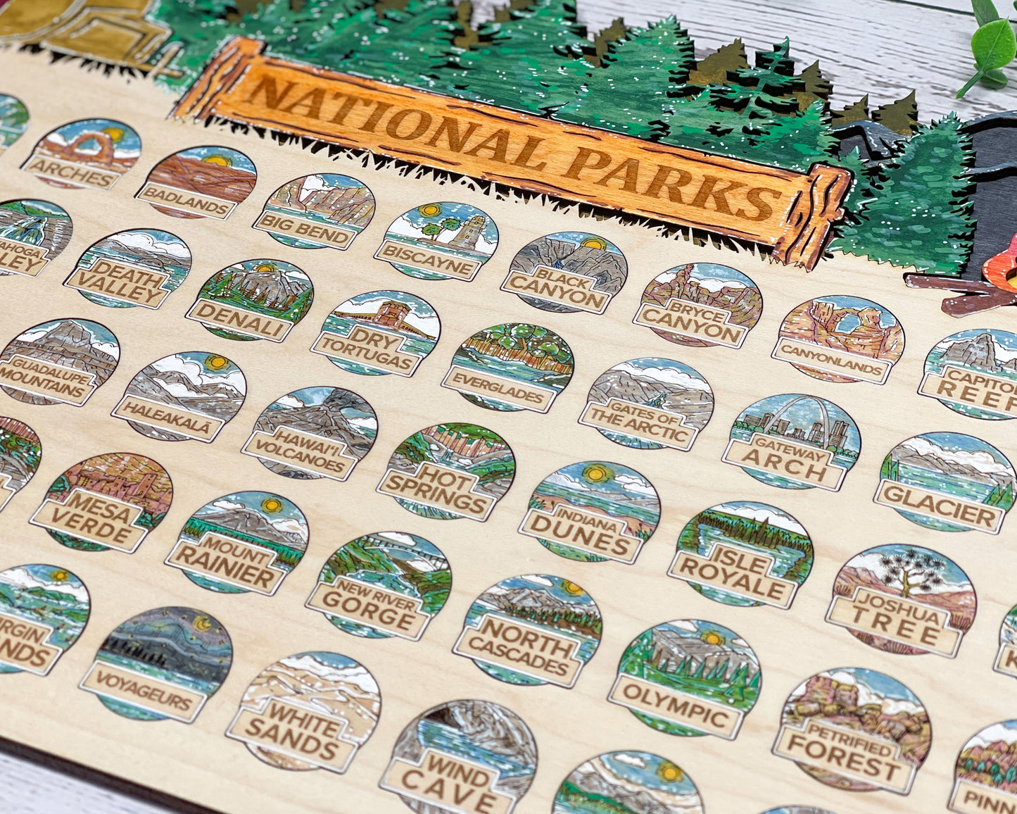 National Park Tracker - 13 Design Variations with 63 insertable tokens and 6 text options - Glowforge & Lightburn Tested