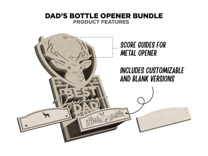 Dad's Bottle Opener Bundle - Includes 8 Bottle Opener Laser Designs - Tested on Glowforge & Lightburn