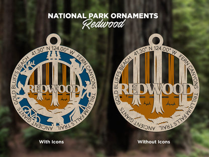 Redwood Park Ornament - Includes 2 Ornaments - Laser Design SVG, PDF, AI File Download - Tested On Glowforge and LightBurn