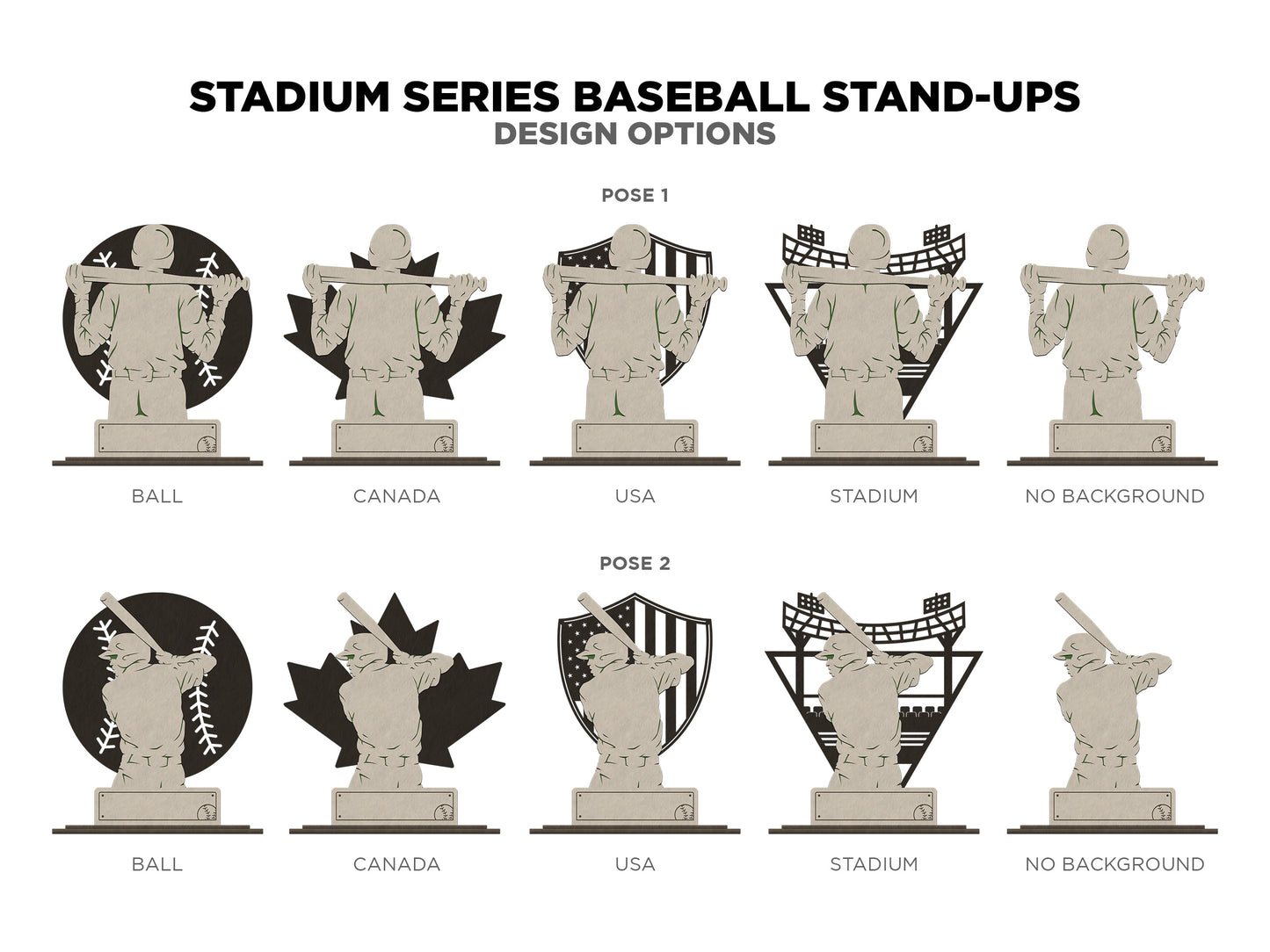 Stadium Series Stand Ups - Baseball - 4 poses in 2 cut formats and 1 engrave option with Male and Female - Tested on Glowforge & Lightburn