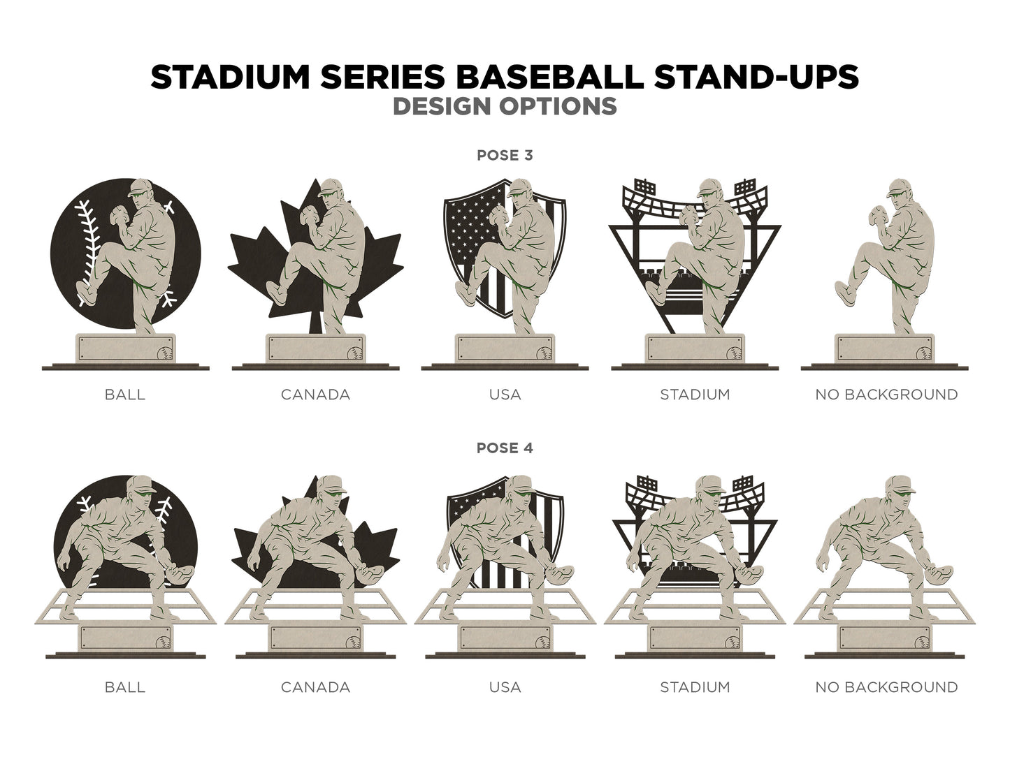 Stadium Series Stand Ups - Baseball - 4 poses in 2 cut formats and 1 engrave option with Male and Female - Tested on Glowforge & Lightburn