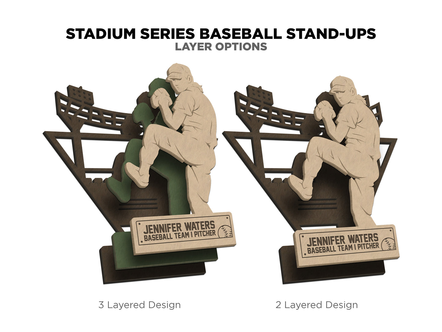 Stadium Series Stand Ups - Baseball - 4 poses in 2 cut formats and 1 engrave option with Male and Female - Tested on Glowforge & Lightburn