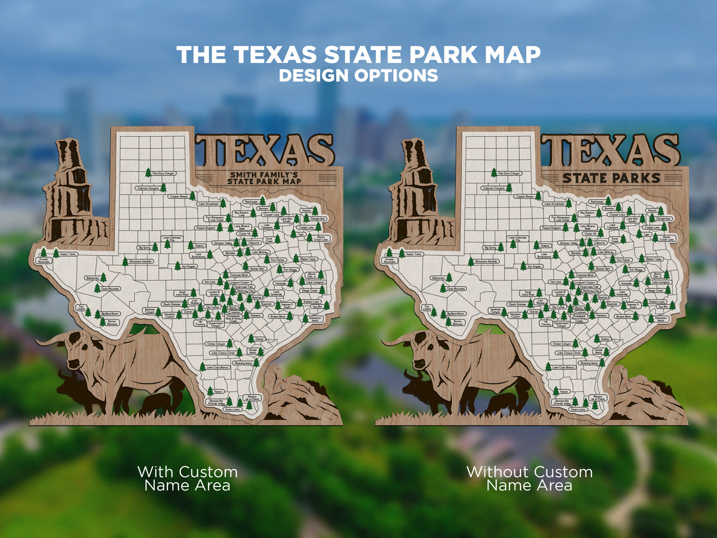 The Texas State Park Map - Custom and Non Customizable Options - SVG, PDF File Download - Tested in Lightburn and Glowforge