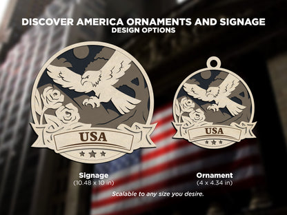 Discover America USA Free Preview - Ornaments, Signage & Key Hanger - SVG, PDF, AI File types - Works With All Lasers