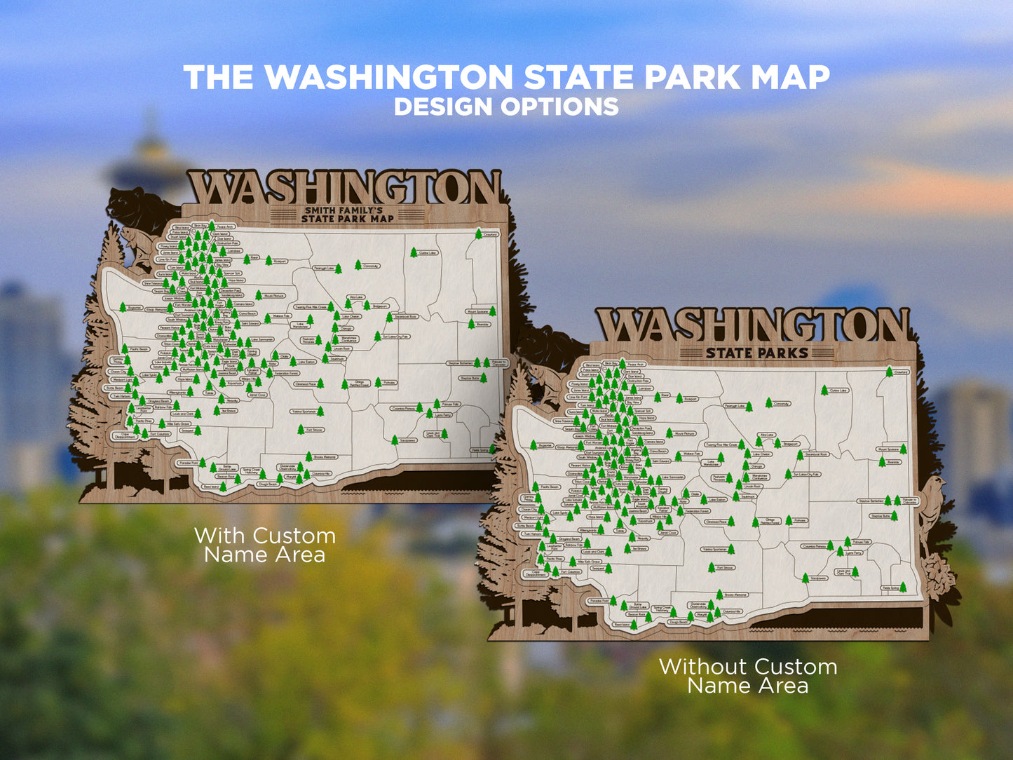 The Washington State Park Map - Custom and Non Customizable Options - SVG, PDF File Download - Tested in Lightburn and Glowforge