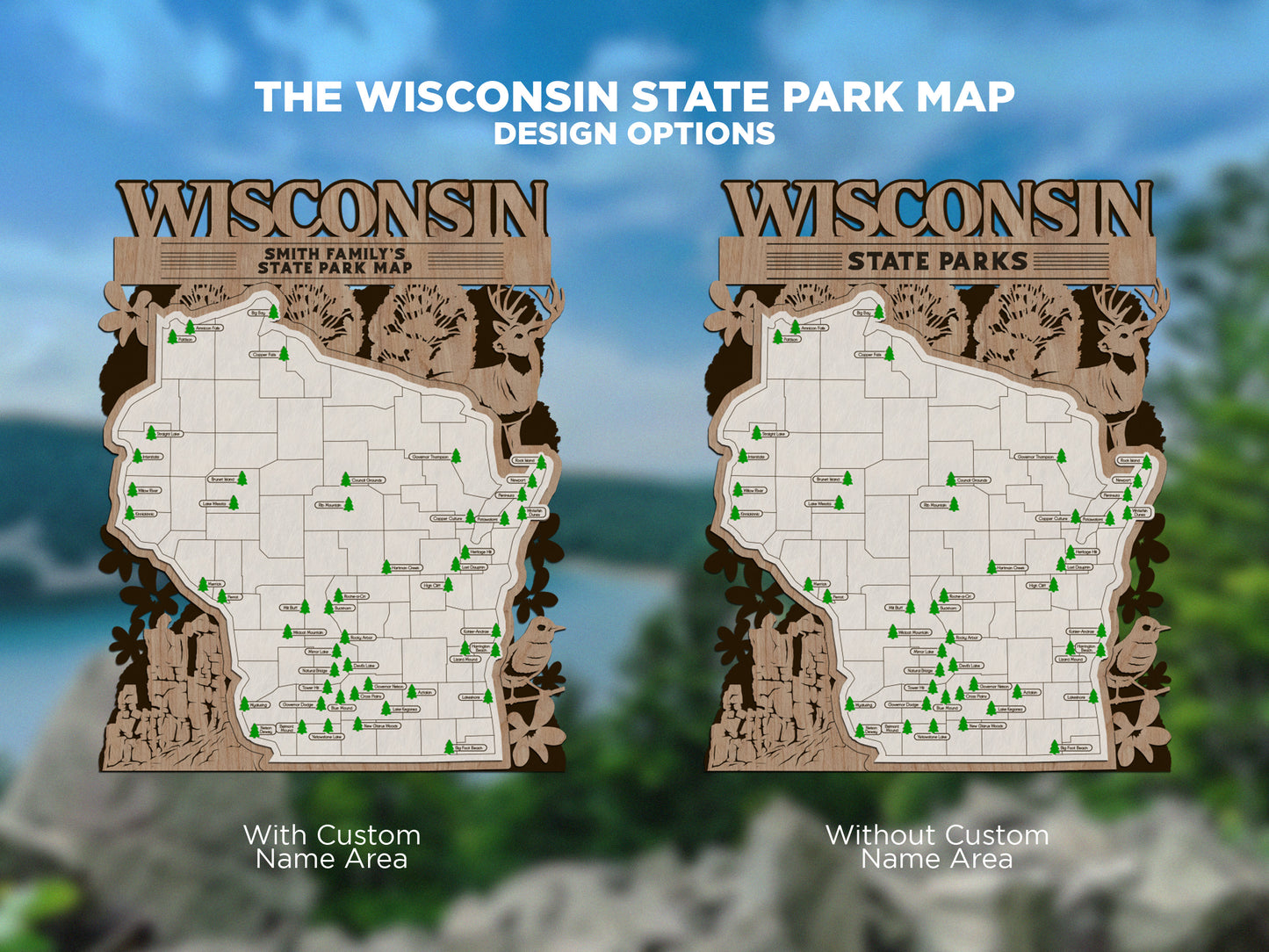 The Wisconsin State Park Map - Custom and Non Customizable Options - SVG, PDF File Download - Tested in Lightburn and Glowforge & Xtool