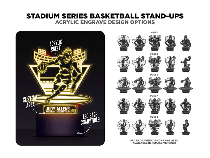 Stadium Series Stand Ups - Basketball - 5 poses in 2 cut formats and 1 engrave option with Male and Female - Tested on Glowforge & Lightburn