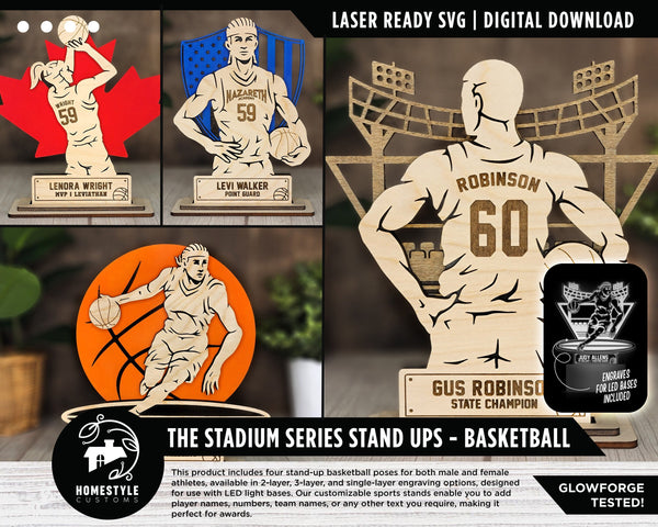 Stadium Series Stand Ups - Basketball - 5 poses in 2 cut formats and 1 engrave option with Male and Female - Tested on Glowforge & Lightburn