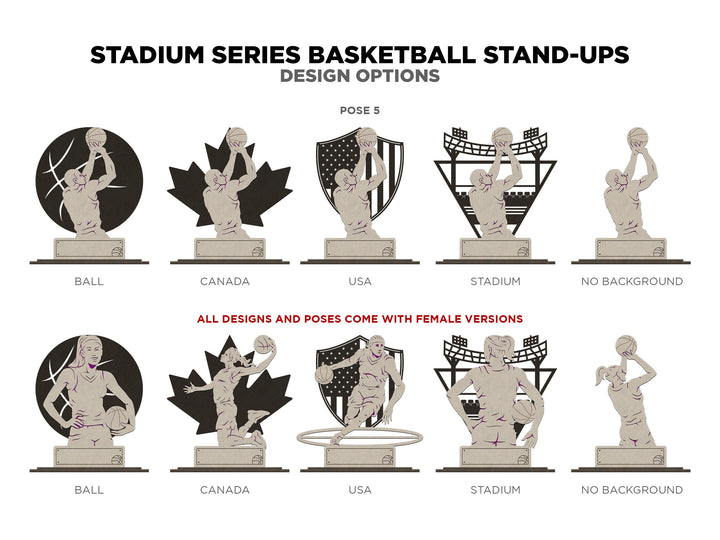 Stadium Series Stand Ups - Basketball - 5 poses in 2 cut formats and 1 engrave option with Male and Female - Tested on Glowforge & Lightburn