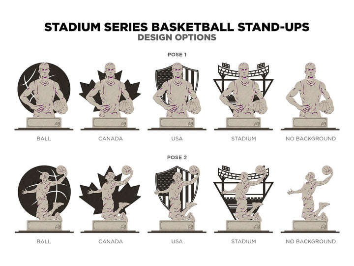Stadium Series Stand Ups - Basketball - 5 poses in 2 cut formats and 1 engrave option with Male and Female - Tested on Glowforge & Lightburn