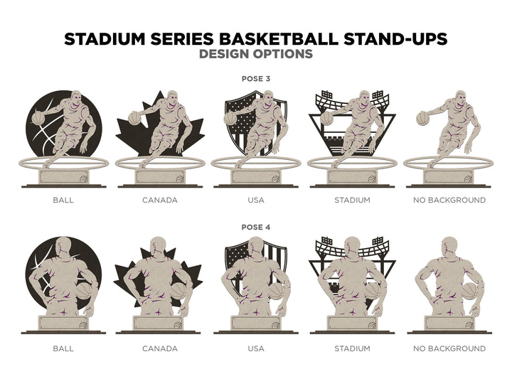 Stadium Series Stand Ups - Basketball - 5 poses in 2 cut formats and 1 engrave option with Male and Female - Tested on Glowforge & Lightburn