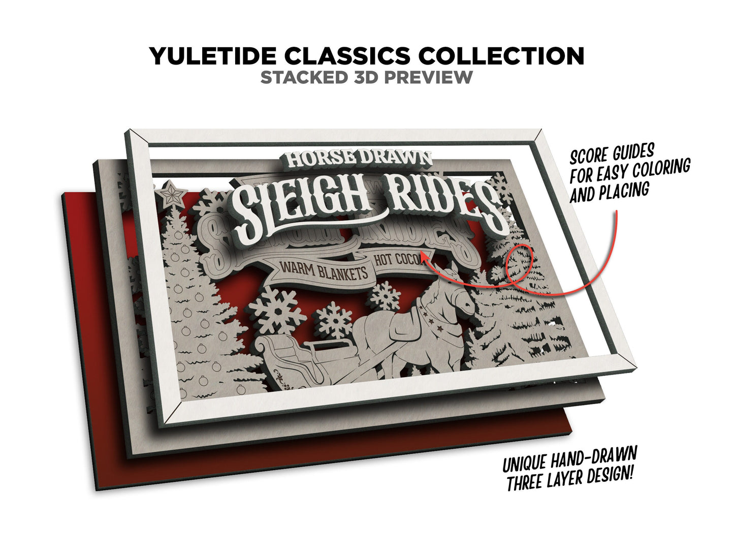 Horse Drawn Sleigh Rides - Yuletide Classic Collection - Includes 1 Customizable and Non Customizable Sign - Glowforge & Lightburn Tested