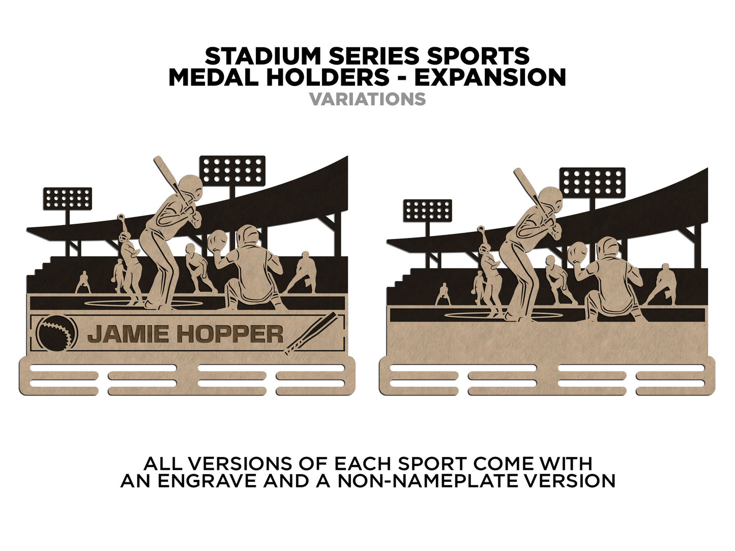 Stadium Series Medal Holders Expansion 1 - 5 Sports Included - Male and Female Versions - SVG, PDF, AI Files - Glowforge & Lightburn Tested