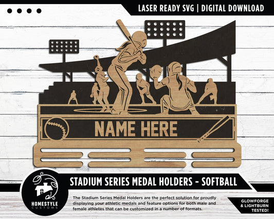 Stadium Series Medal Holders - Softball - Male and Female Versions - SVG, PDF, AI Files - Glowforge & Lightburn Tested