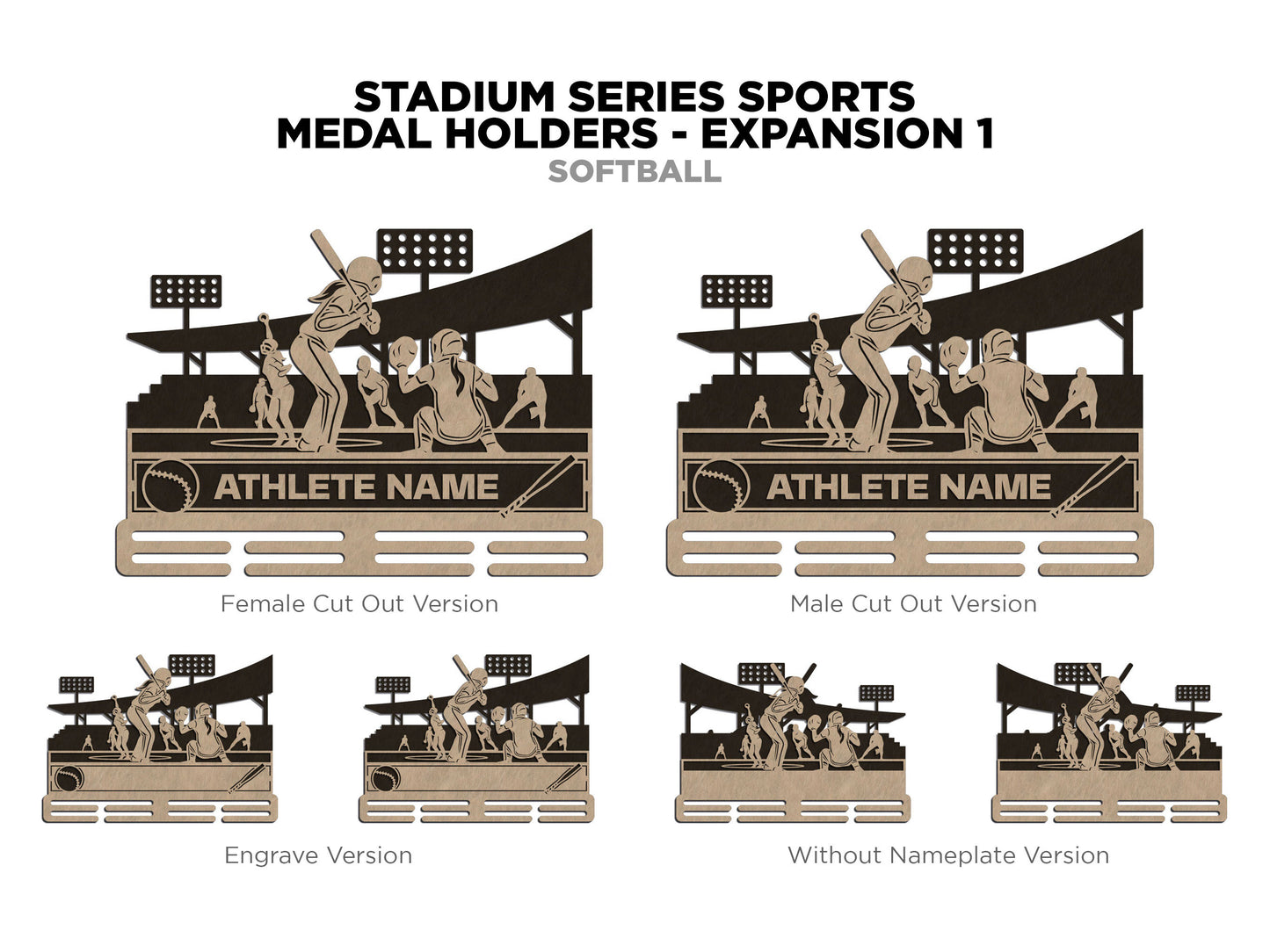 Stadium Series Medal Holders - Softball - Male and Female Versions - SVG, PDF, AI Files - Glowforge & Lightburn Tested