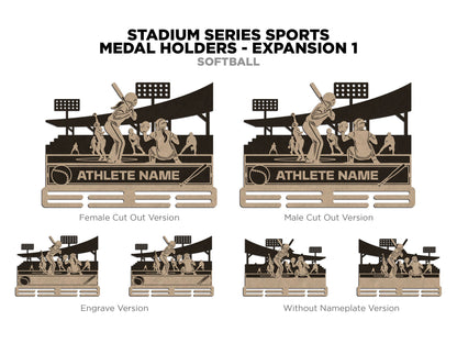 Stadium Series Medal Holders - Softball - Male and Female Versions - SVG, PDF, AI Files - Glowforge & Lightburn Tested