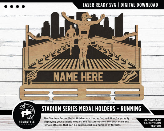 Stadium Series Medal Holders - Running - SVG, PDF, AI Files - Glowforge & Lightburn Tested