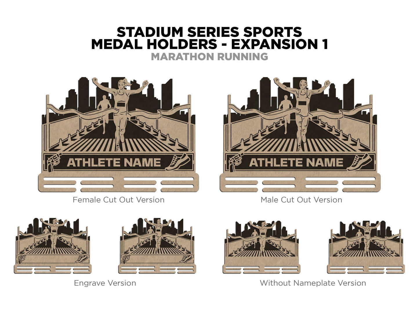 Stadium Series Medal Holders - Running - SVG, PDF, AI Files - Glowforge & Lightburn Tested