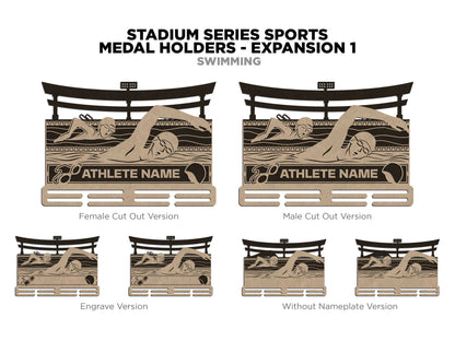 Stadium Series Medal Holders - Swimming - SVG, PDF, AI Files - Glowforge & Lightburn Tested