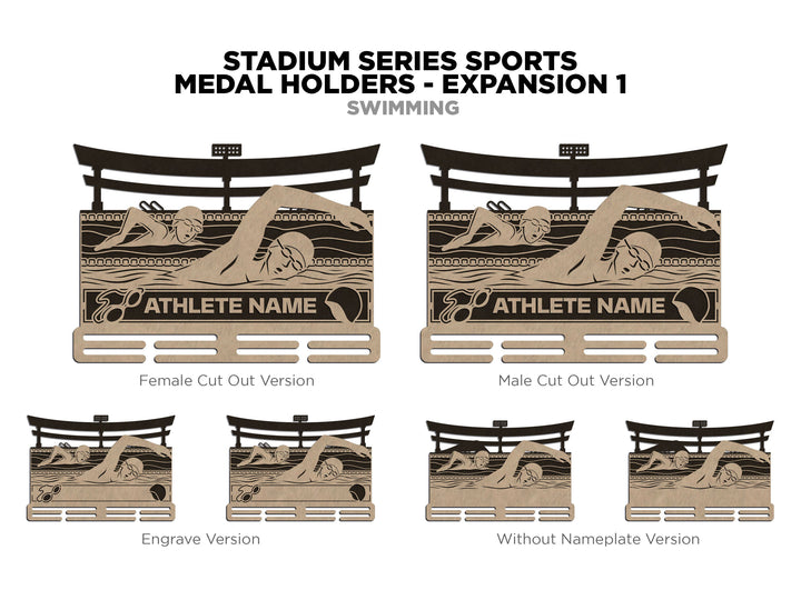 Stadium Series Medal Holders - Swimming - SVG, PDF, AI Files - Glowforge & Lightburn Tested
