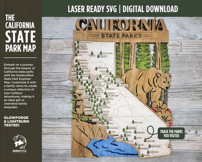 The California State Park Map - Custom and Non Customizable Options - SVG, PDF File Download - Tested in Lightburn and Glowforge