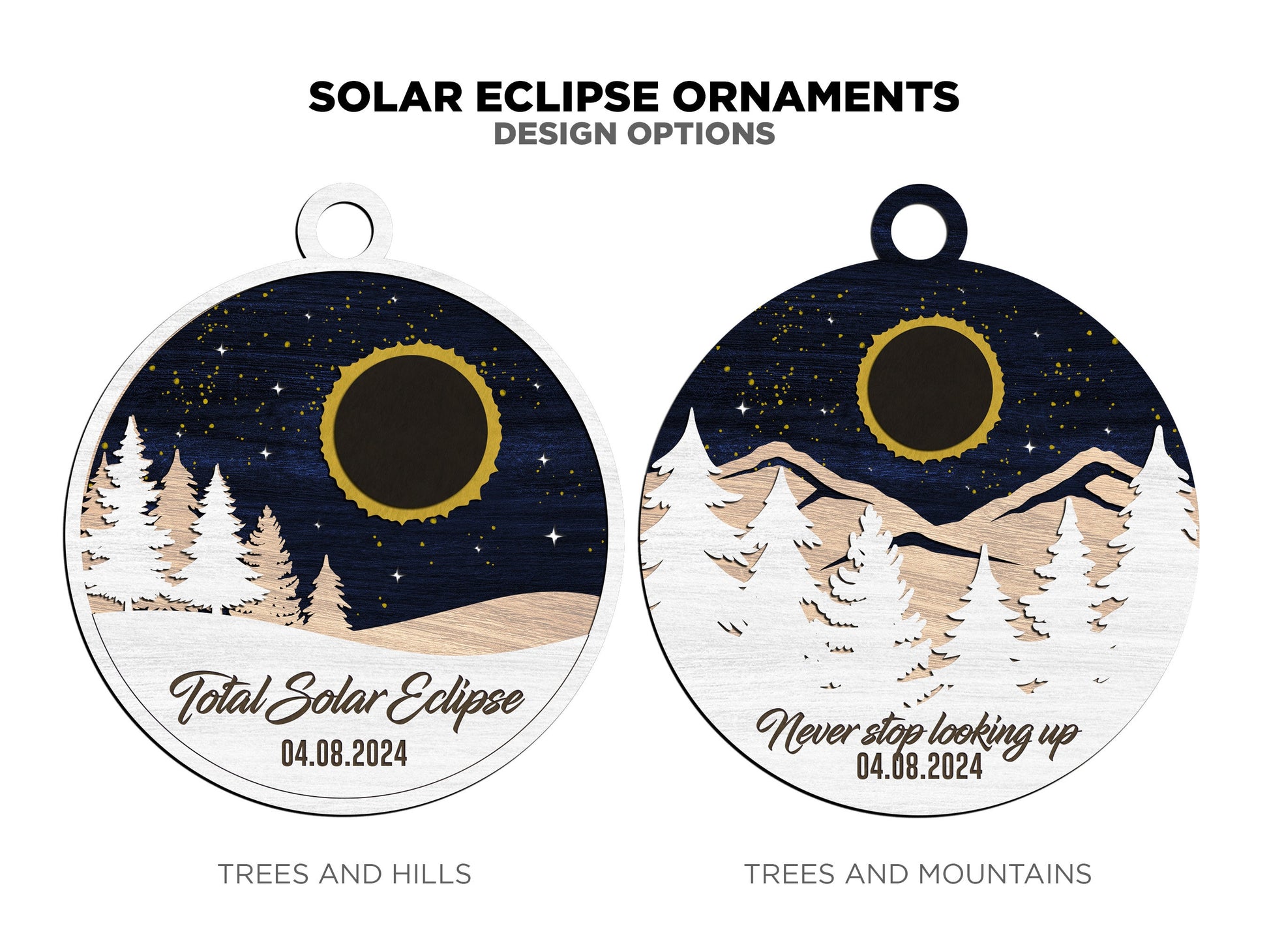 Solar Eclipse Ornaments - 4 Unique Ornament Designs - Tested on Glowforge & Lightburn
