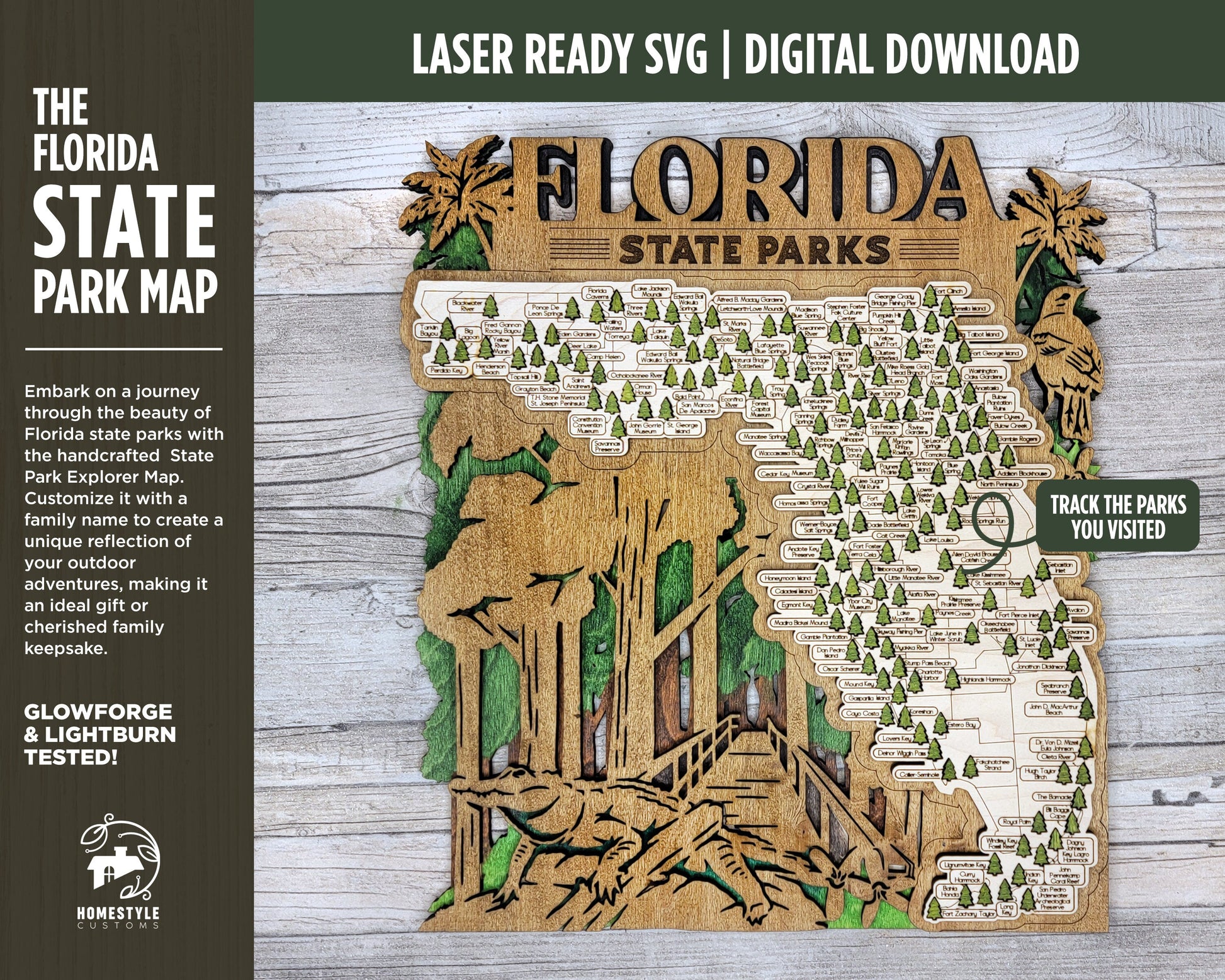 The Florida State Park Map - Custom and Non Customizable Options - SVG, PDF File Download - Tested in Lightburn and Glowforge