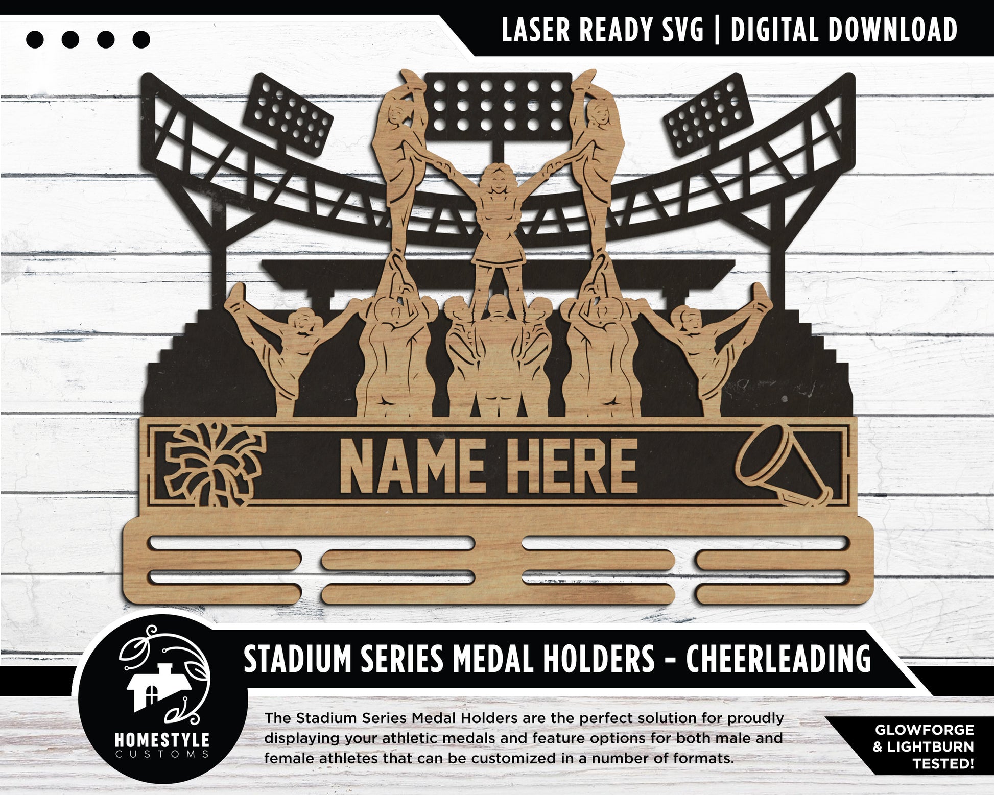 Stadium Series Medal Holders - Cheerleading - SVG, PDF, AI Files - Glowforge & Lightburn Tested