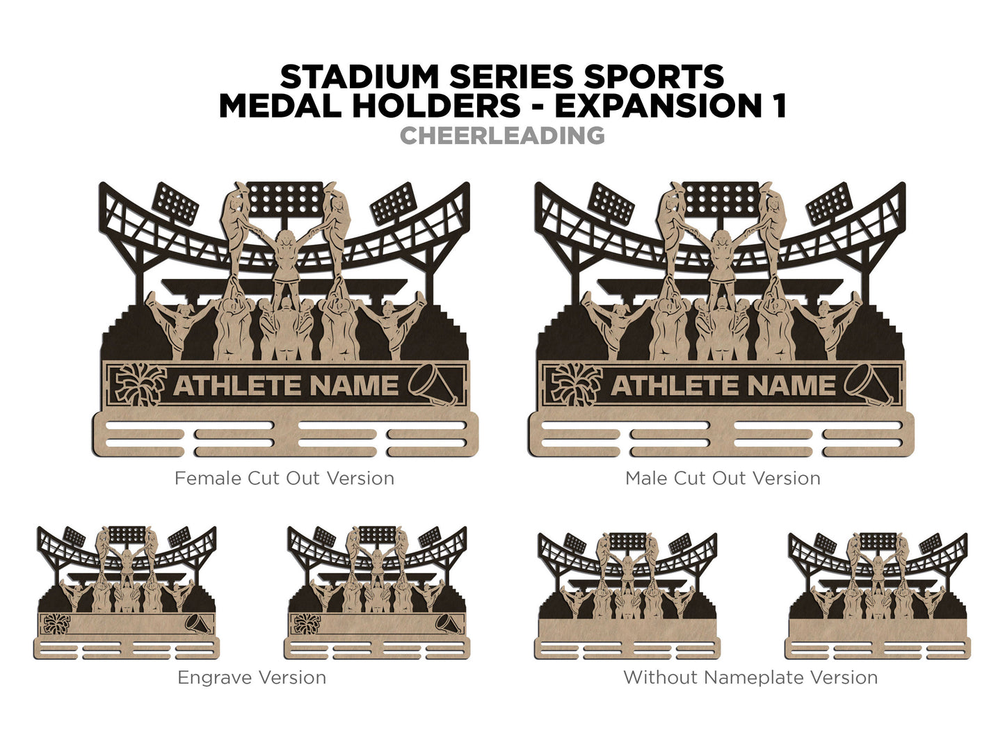 Stadium Series Medal Holders - Cheerleading - SVG, PDF, AI Files - Glowforge & Lightburn Tested