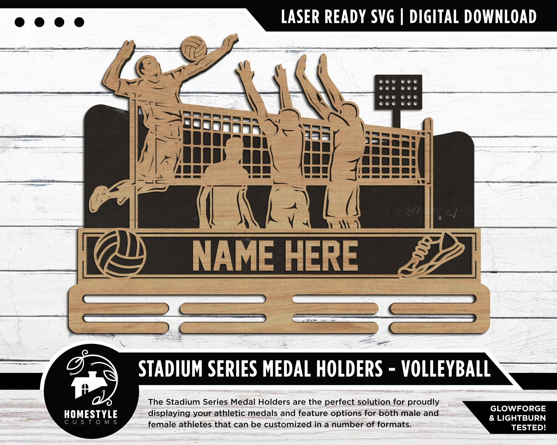 Stadium Series Medal Holders - Volleyball - SVG, PDF, AI Files - Glowforge & Lightburn Tested