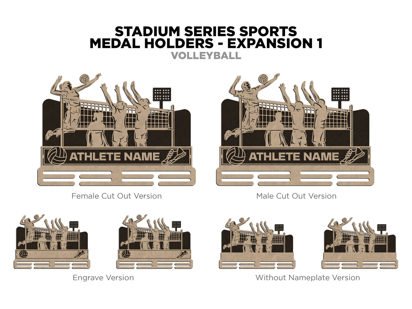 Stadium Series Medal Holders - Volleyball - SVG, PDF, AI Files - Glowforge & Lightburn Tested