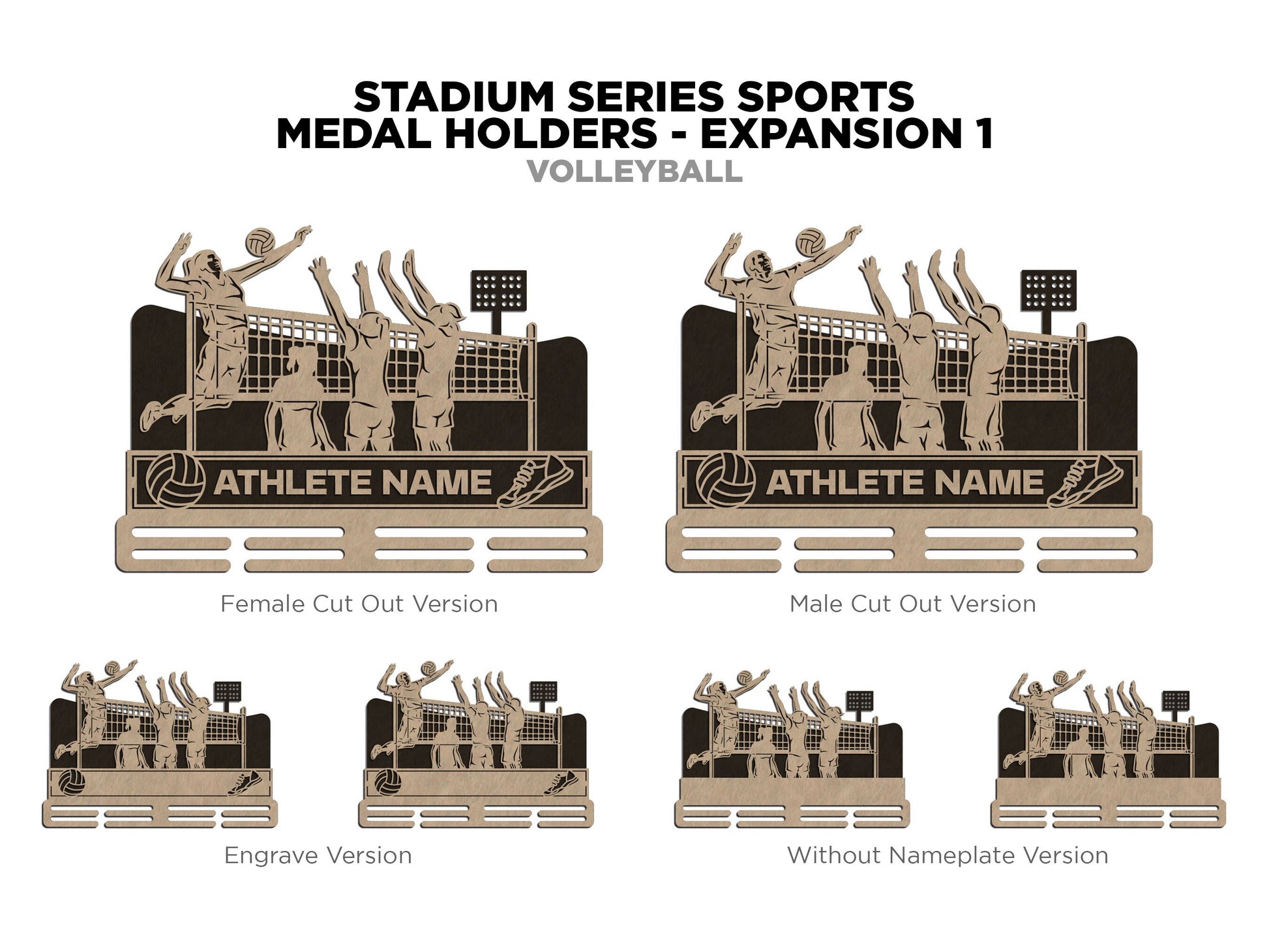 Stadium Series Medal Holders - Volleyball - SVG, PDF, AI Files - Glowforge & Lightburn Tested