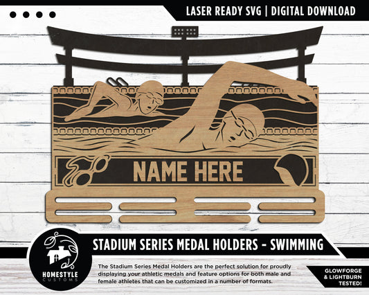 Stadium Series Medal Holders - Swimming - SVG, PDF, AI Files - Glowforge & Lightburn Tested