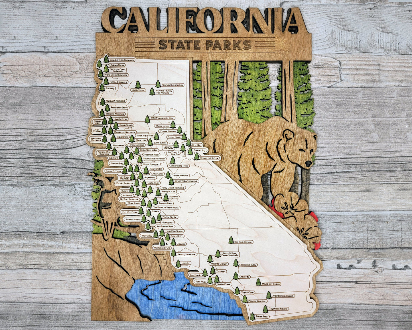 The California State Park Map - Custom and Non Customizable Options - SVG, PDF File Download - Tested in Lightburn and Glowforge
